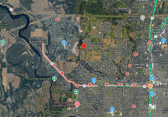 Red dot on an area in Spokane on a map